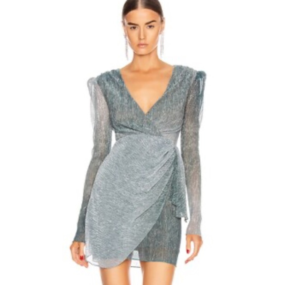 PatBO Metallic Gray/Blue Long Sleeve Dress